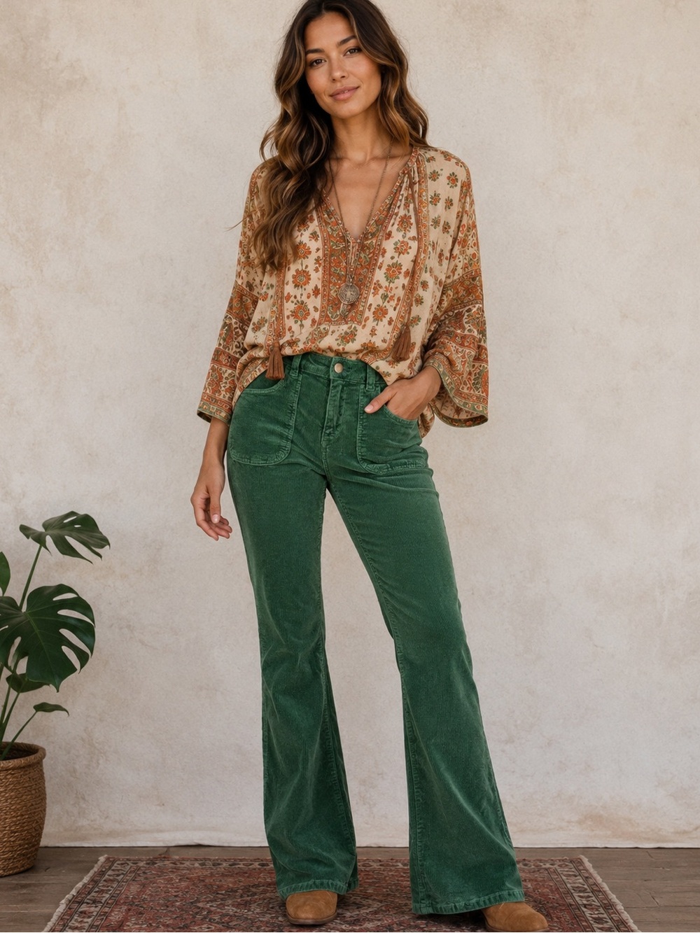 Anthropologie Pilcro and the Letterpress Green Corduroy Flare Jeans